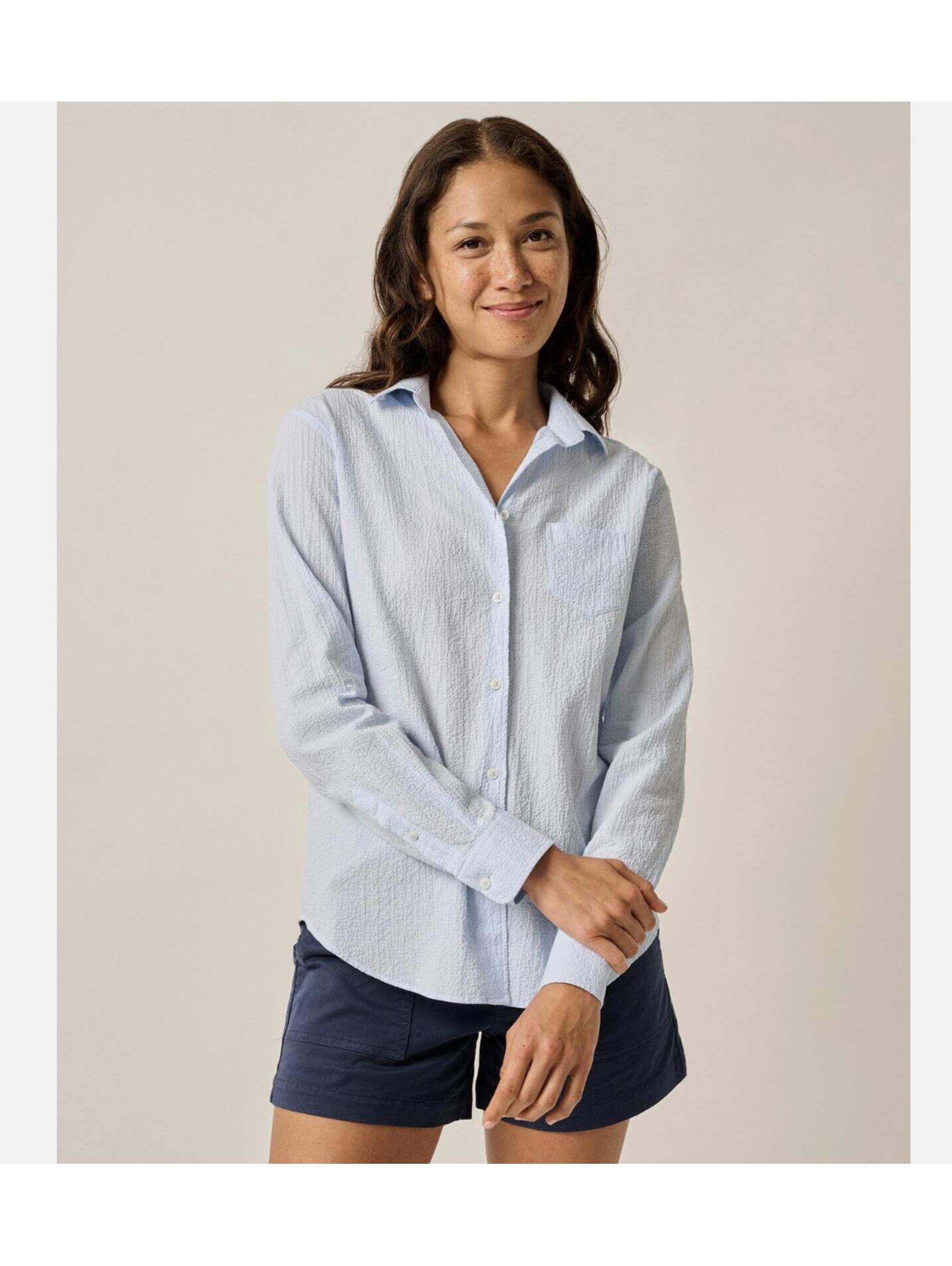 Johnnie-O Marisa Stretch Cotton Button Down Shirt Womens Lg Malibu Blue Nwt $168